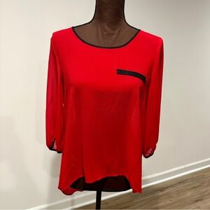 by & by Vibrant Red Blouse with Black Accents